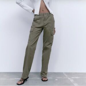 Zara mid waist adjustable strap, cargo pants, green khaki 4